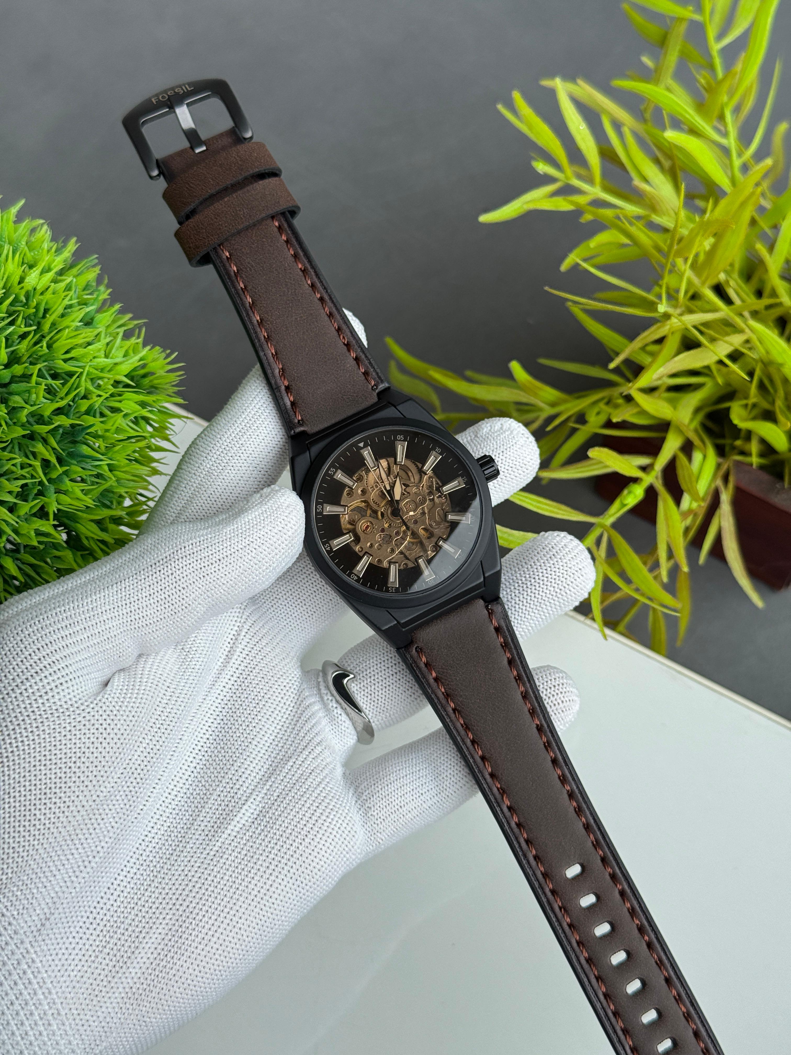 Men's Automatic Watch – Modern Machine Design, Transparent Front & Back | Premium 7AA Collection