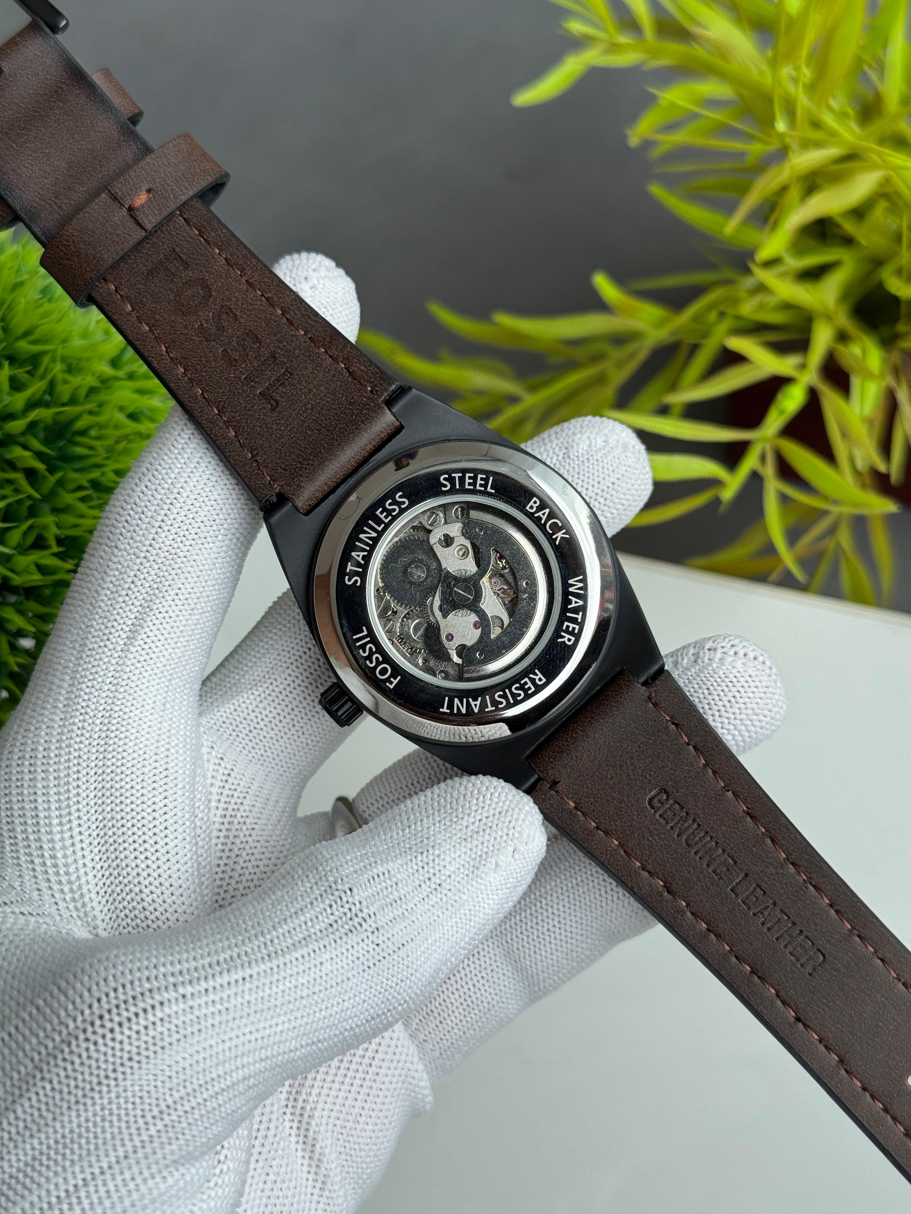 Men's Automatic Watch – Modern Machine Design, Transparent Front & Back | Premium 7AA Collection
